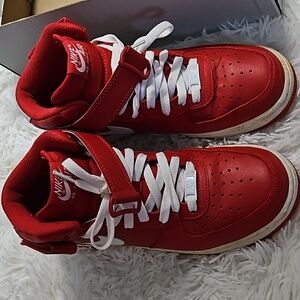 Nike Red and White Air Force 1's Mid 07' (2011) Size 7.5